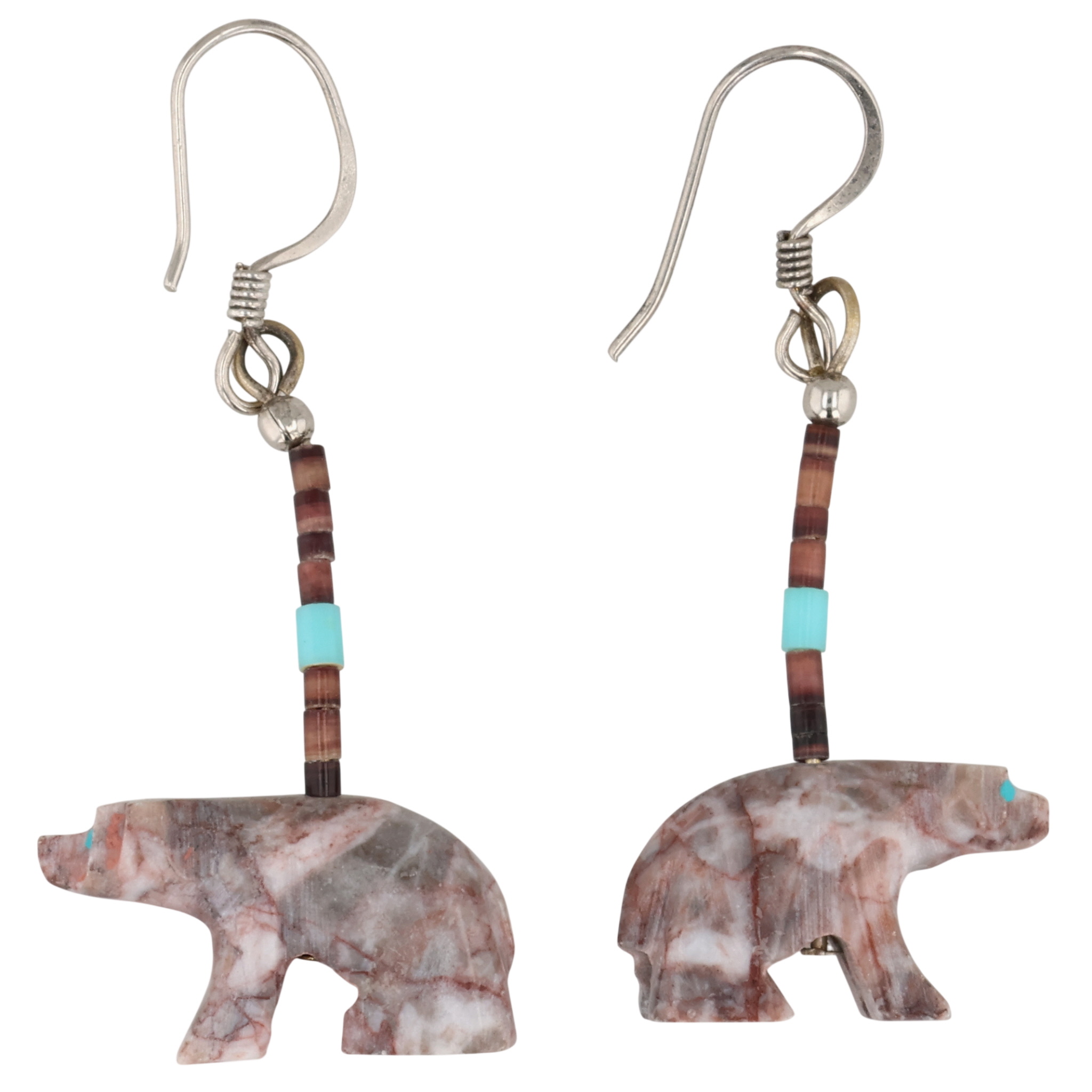 Navajo Sterling Agate Carved Bear Earrings