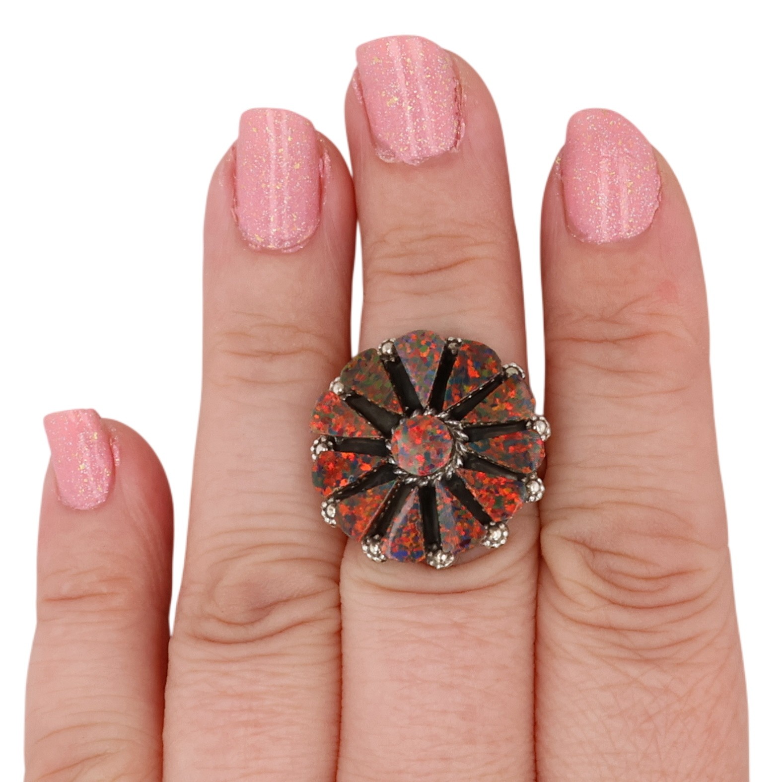 Delbert & Melinda Chavez Zuni Sterling Opal Ring Sz 8