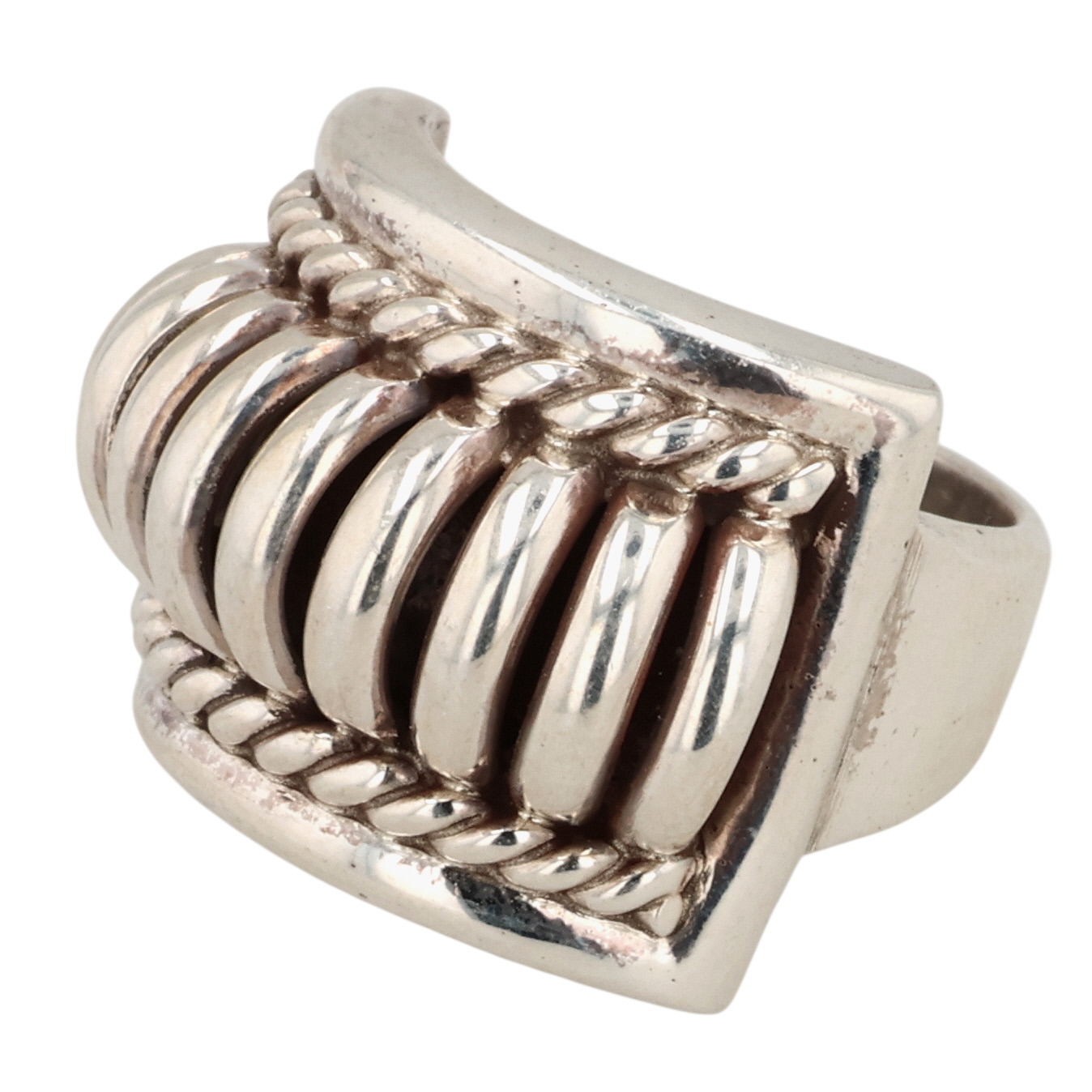 Thomas Charley Navajo Sterling Ribbed Ring Sz 5.75