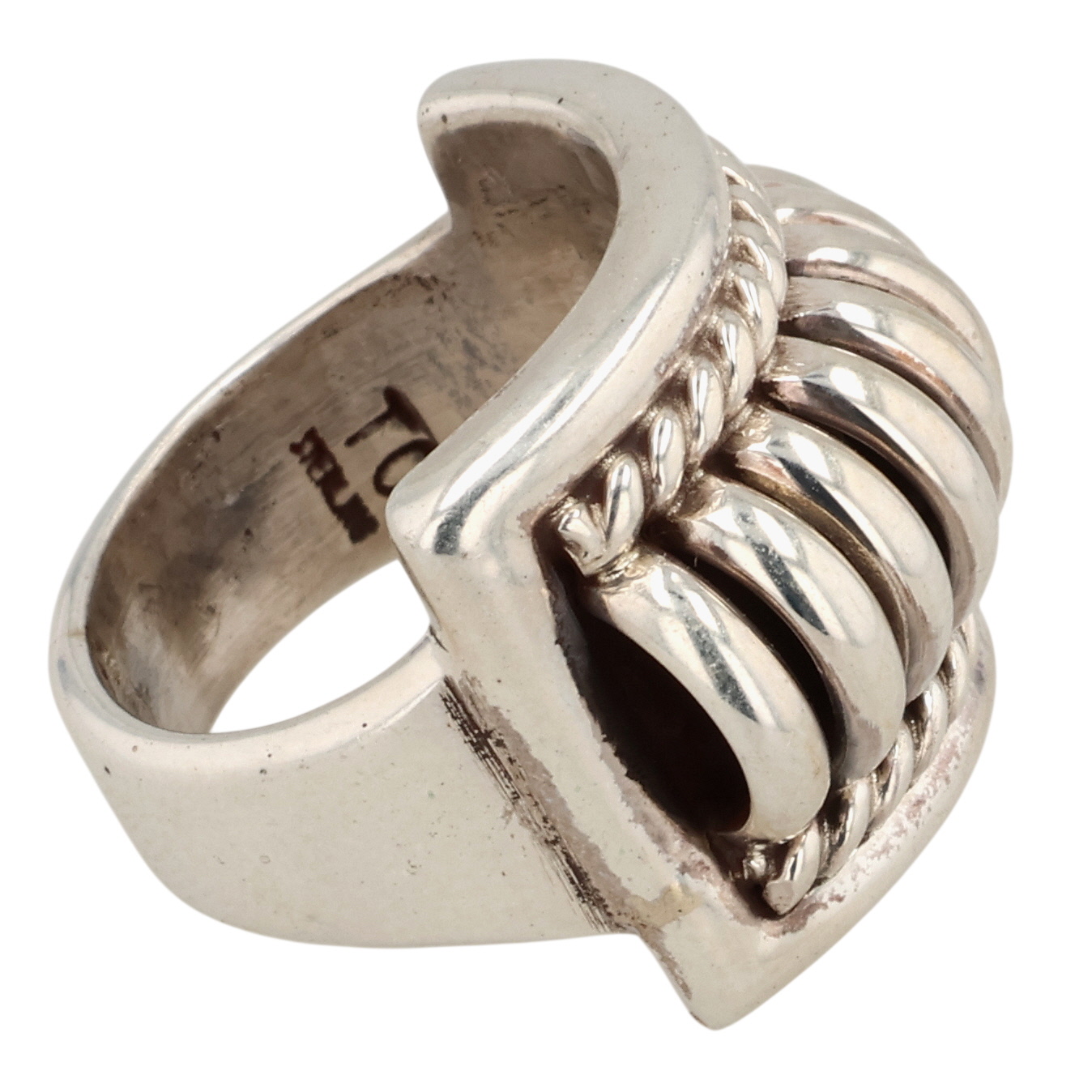 Thomas Charley Navajo Sterling Ribbed Ring Sz 5.75