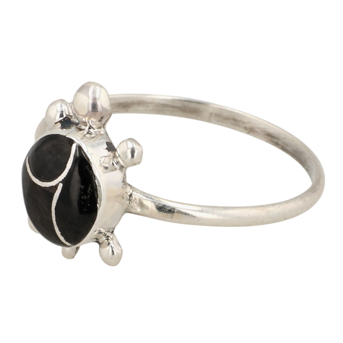 Zuni Sterling Onyx Inlay Turtle Ring Sz 7.75