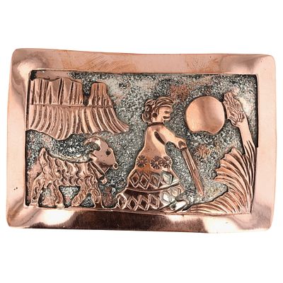 Elaine Becenti Navajo Copper Storyteller Belt Buckle / 41.5g