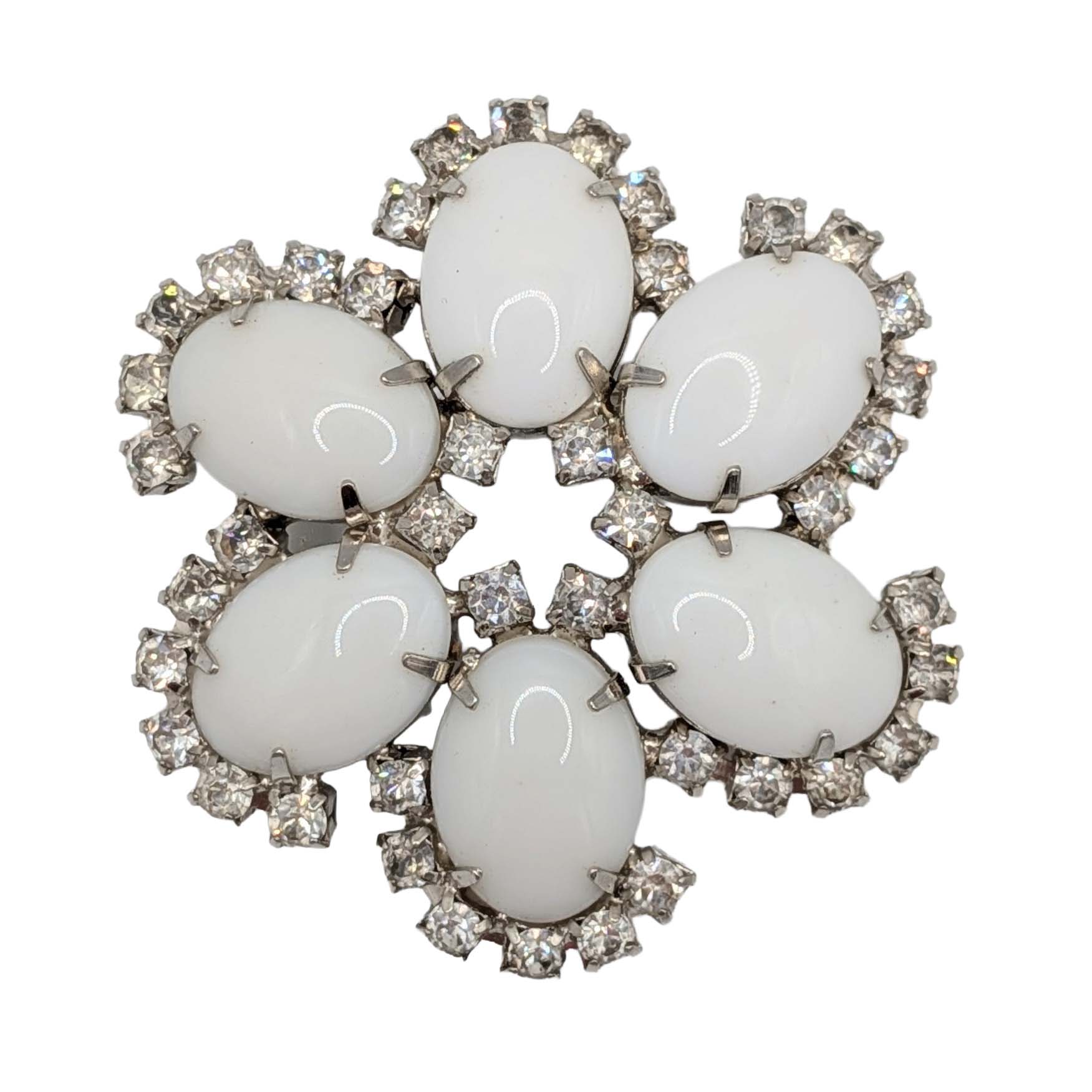 Weiss Silver Tone White Rhinestone Halo Flower Brooch