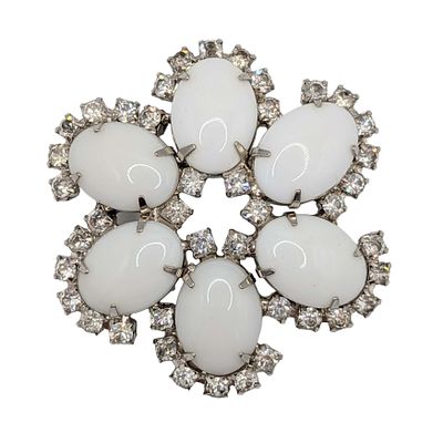 Weiss Silver Tone White Rhinestone Halo Flower Brooch. Weiss Silver Tone Metal, White Rhinestone 