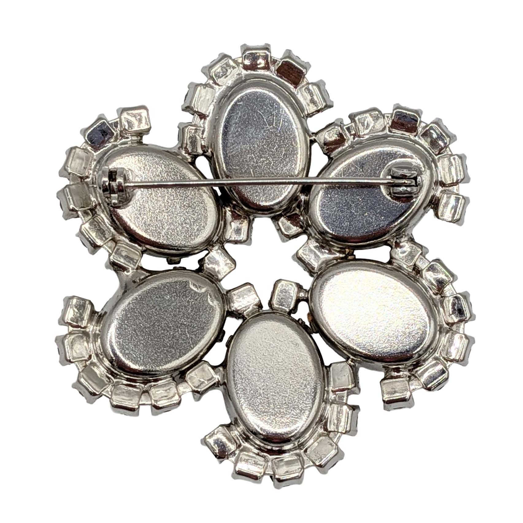 Weiss Silver Tone White Rhinestone Halo Flower Brooch