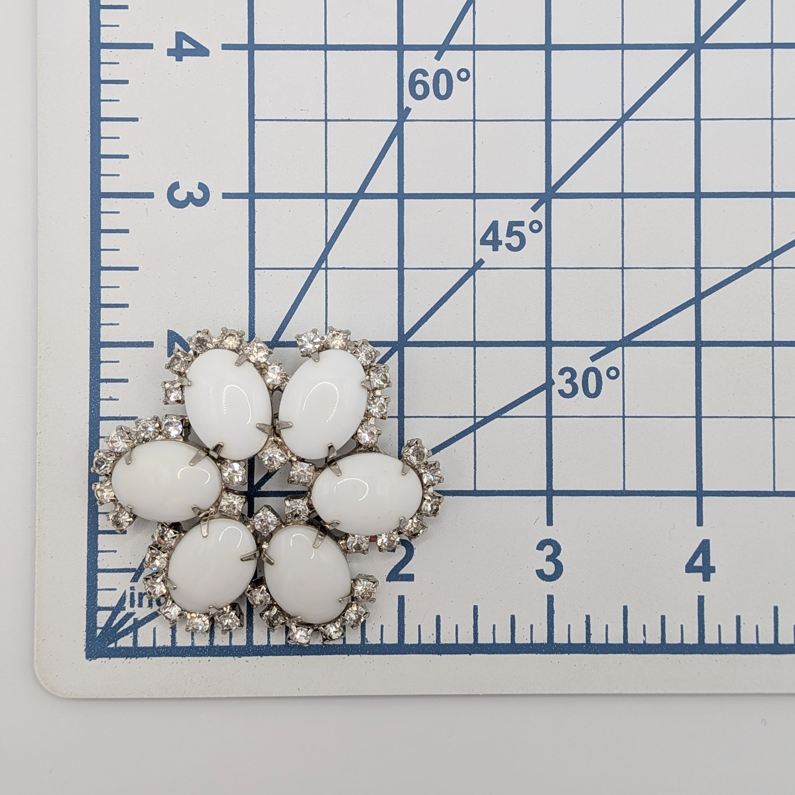 Weiss Silver Tone White Rhinestone Halo Flower Brooch