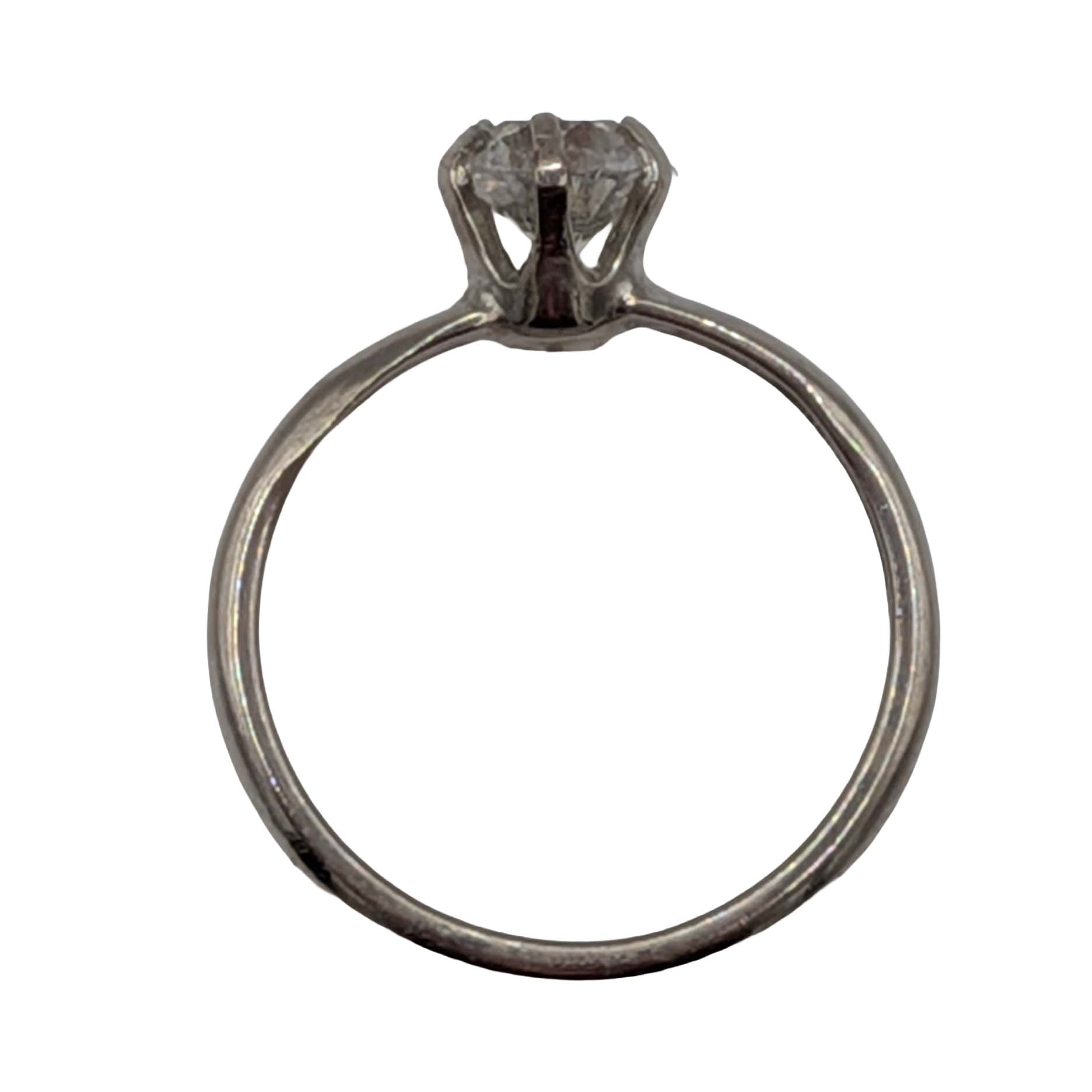 Signed Sterling Silver Rhinestone Classic Solitaire Ring Size 4