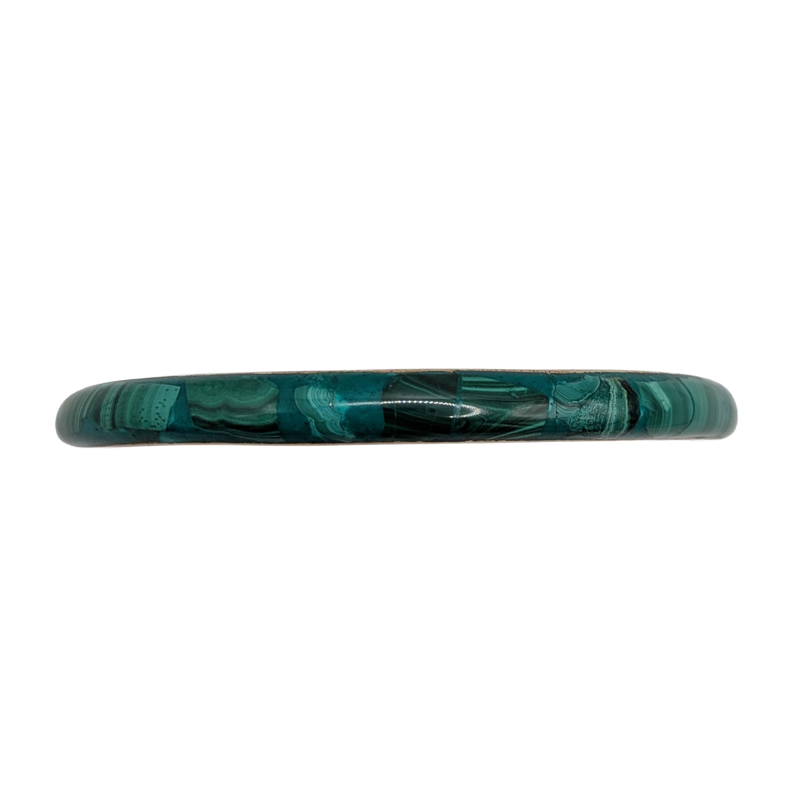 Vintage Brass Malachite Inlay Bangle Bracelet