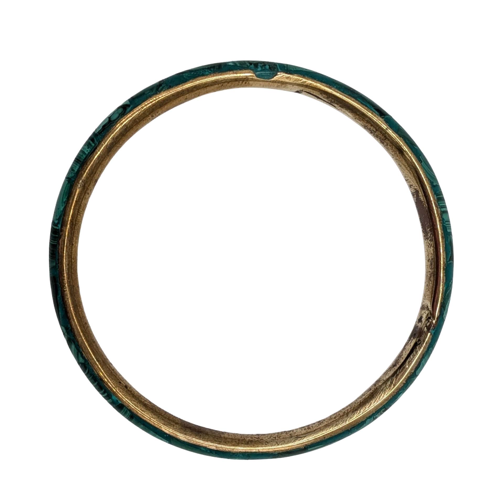 Vintage Brass Malachite Inlay Bangle Bracelet