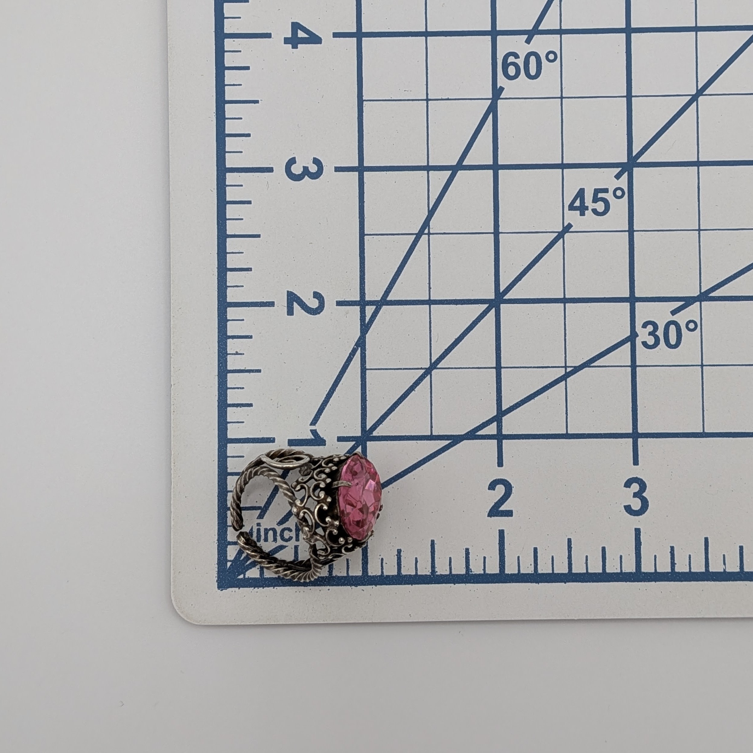 Sterling Silver Pink Rhinestone Open Work Adjustable Ring