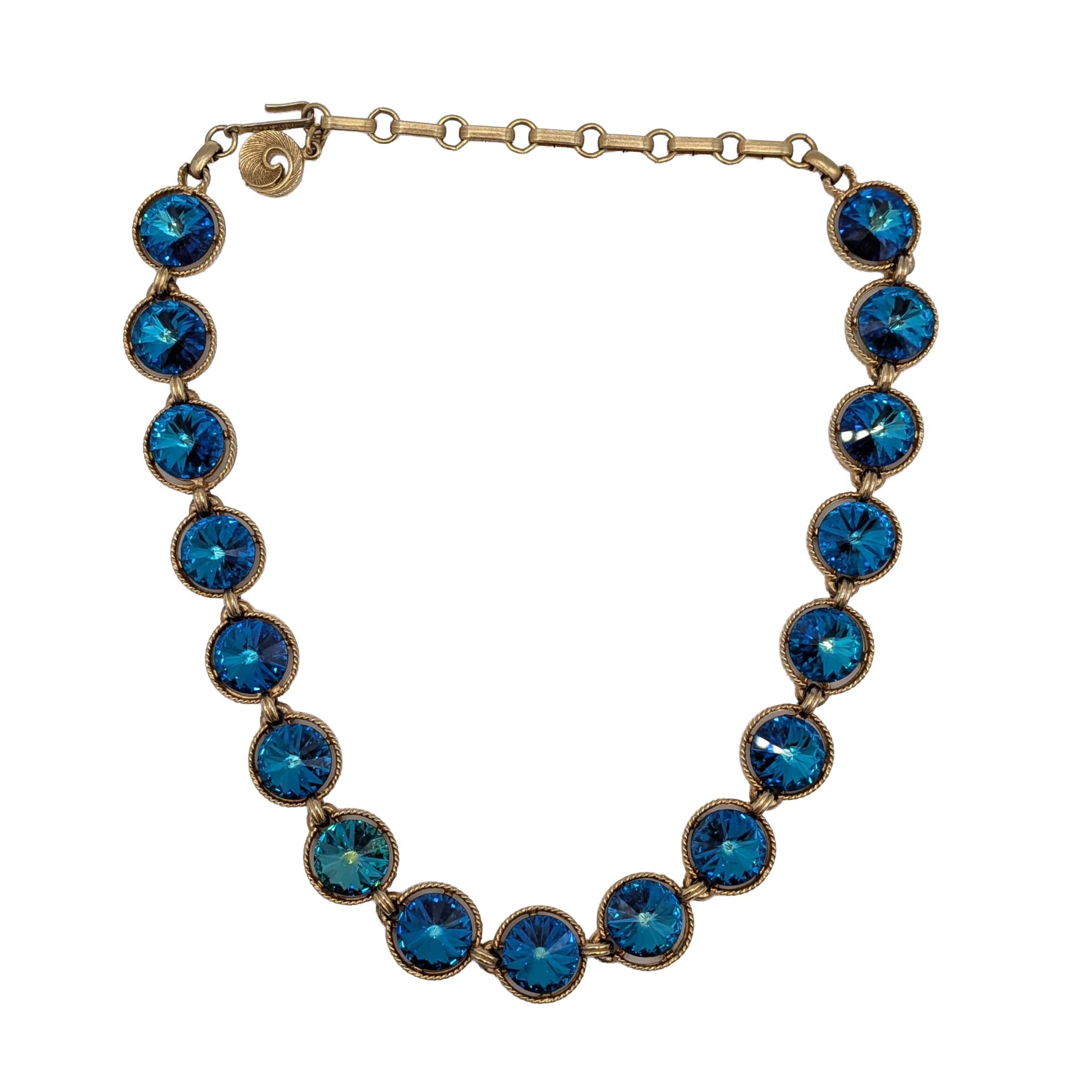 Lisner Gold Tone Blue Rhinestone Link Necklace