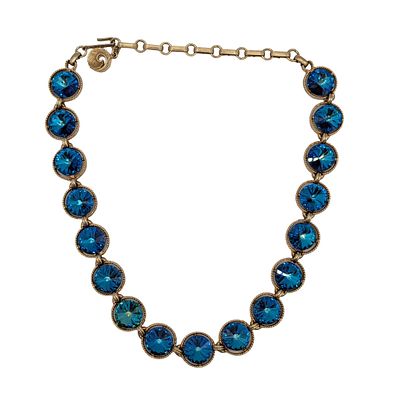 Lisner Gold Tone Blue Rhinestone Link Necklace. Lisner Gold Tone Metal, Blue Rhinestone Link 