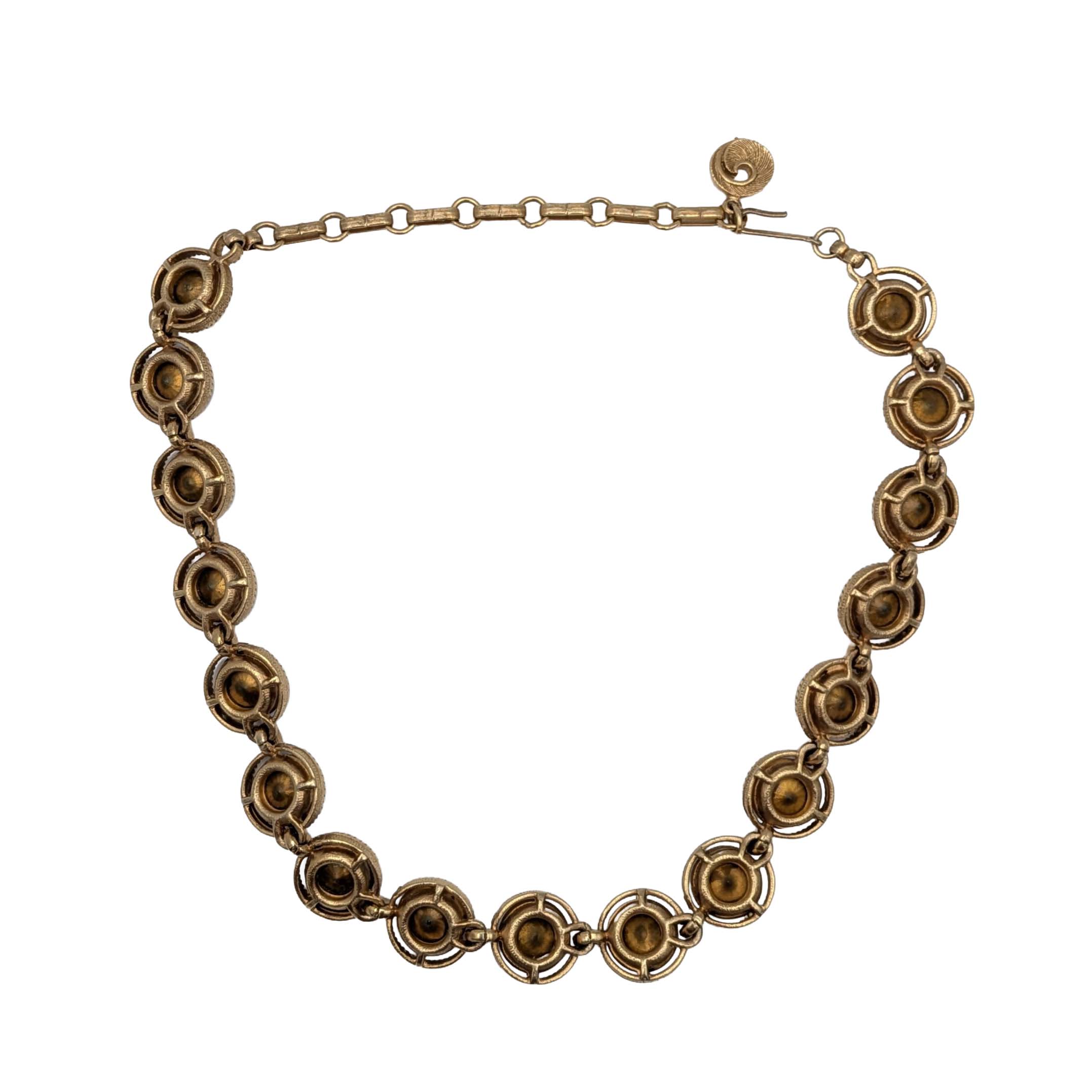 Lisner Gold Tone Blue Rhinestone Link Necklace