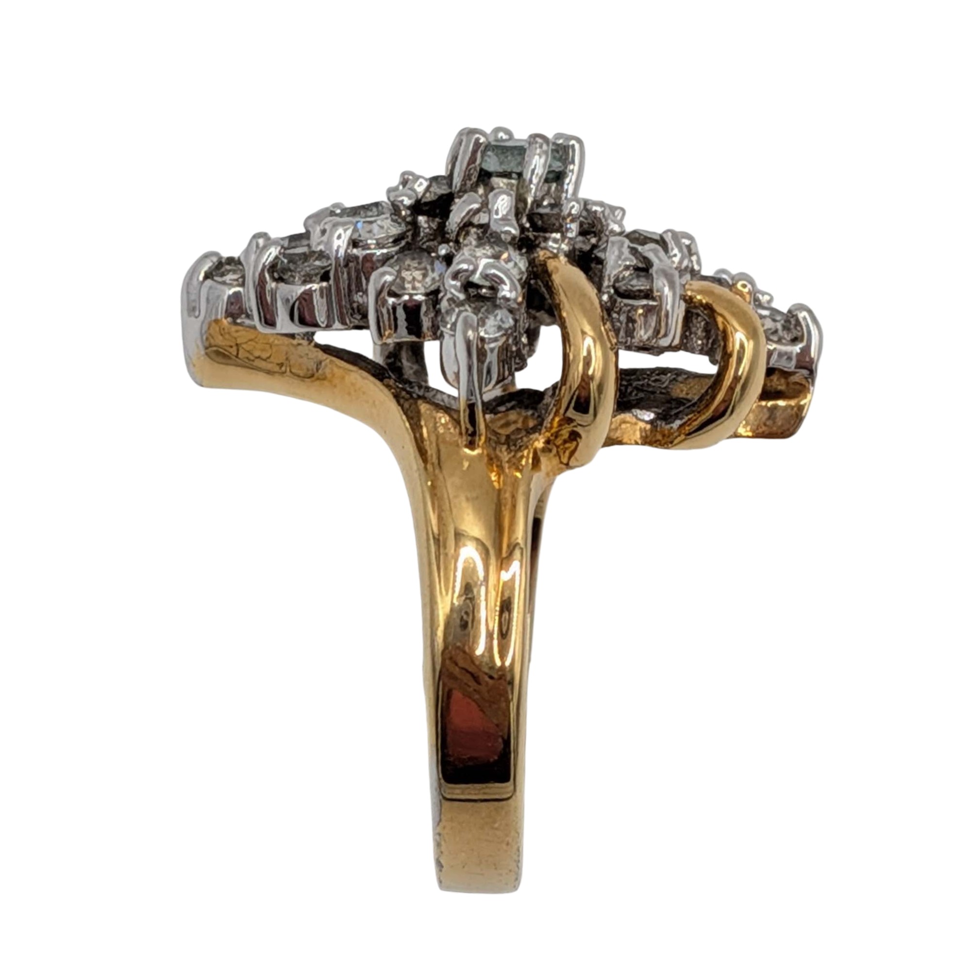 Gold Tone White Rhinestone Cluster Ring Size 6