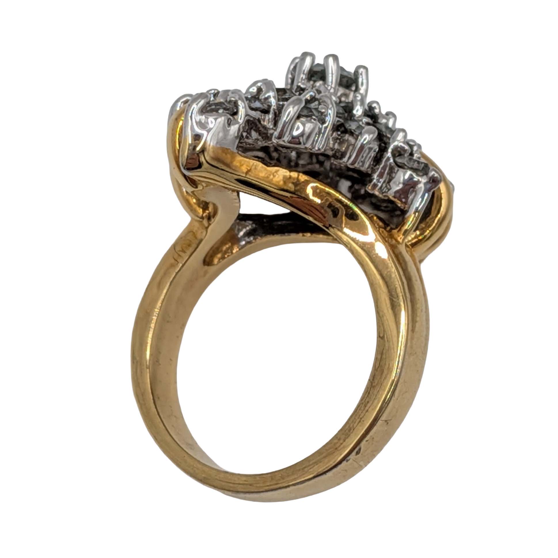 Gold Tone White Rhinestone Cluster Ring Size 6
