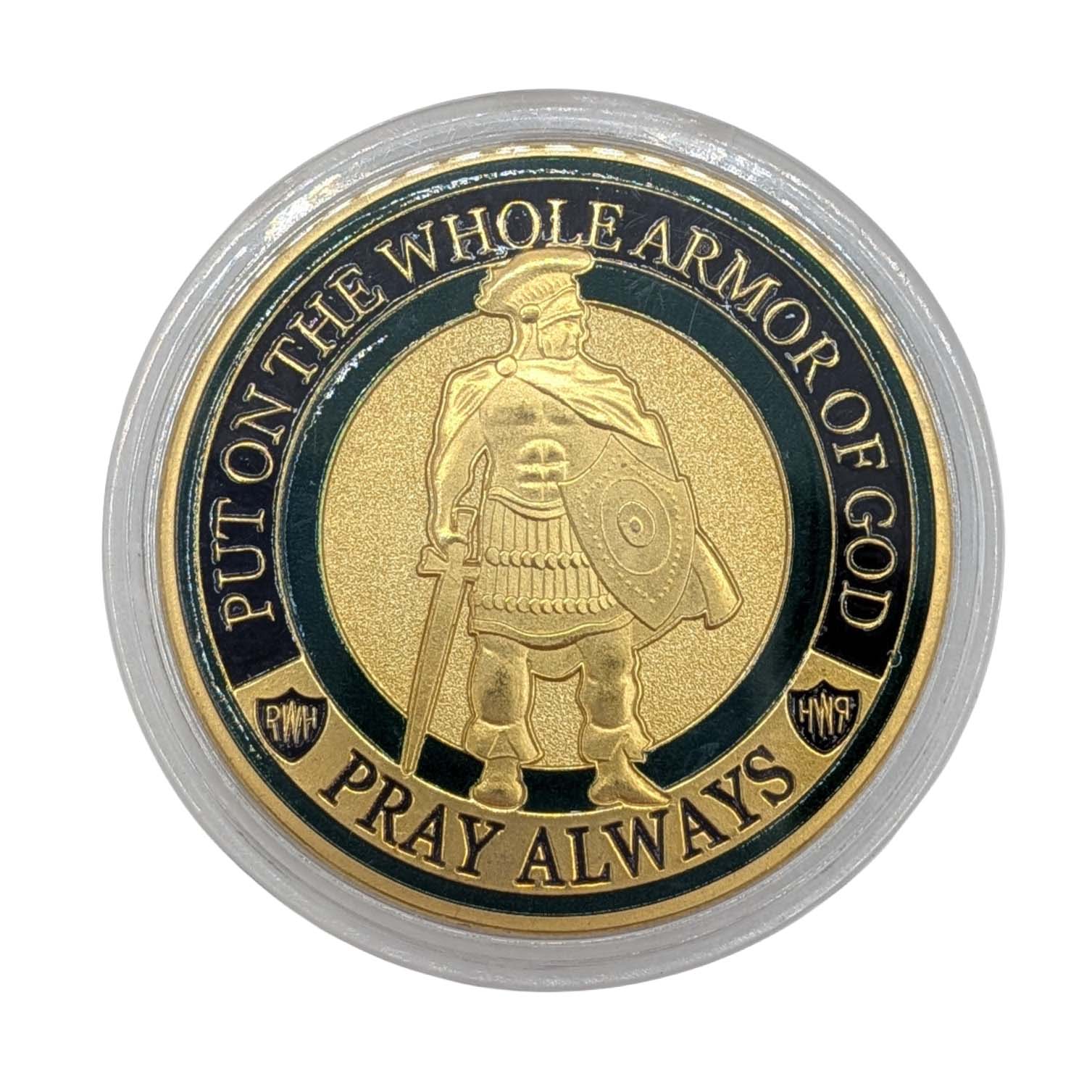 Symbol Arts Gold Plated Bronze Enamel Armor of God Challenge Coin