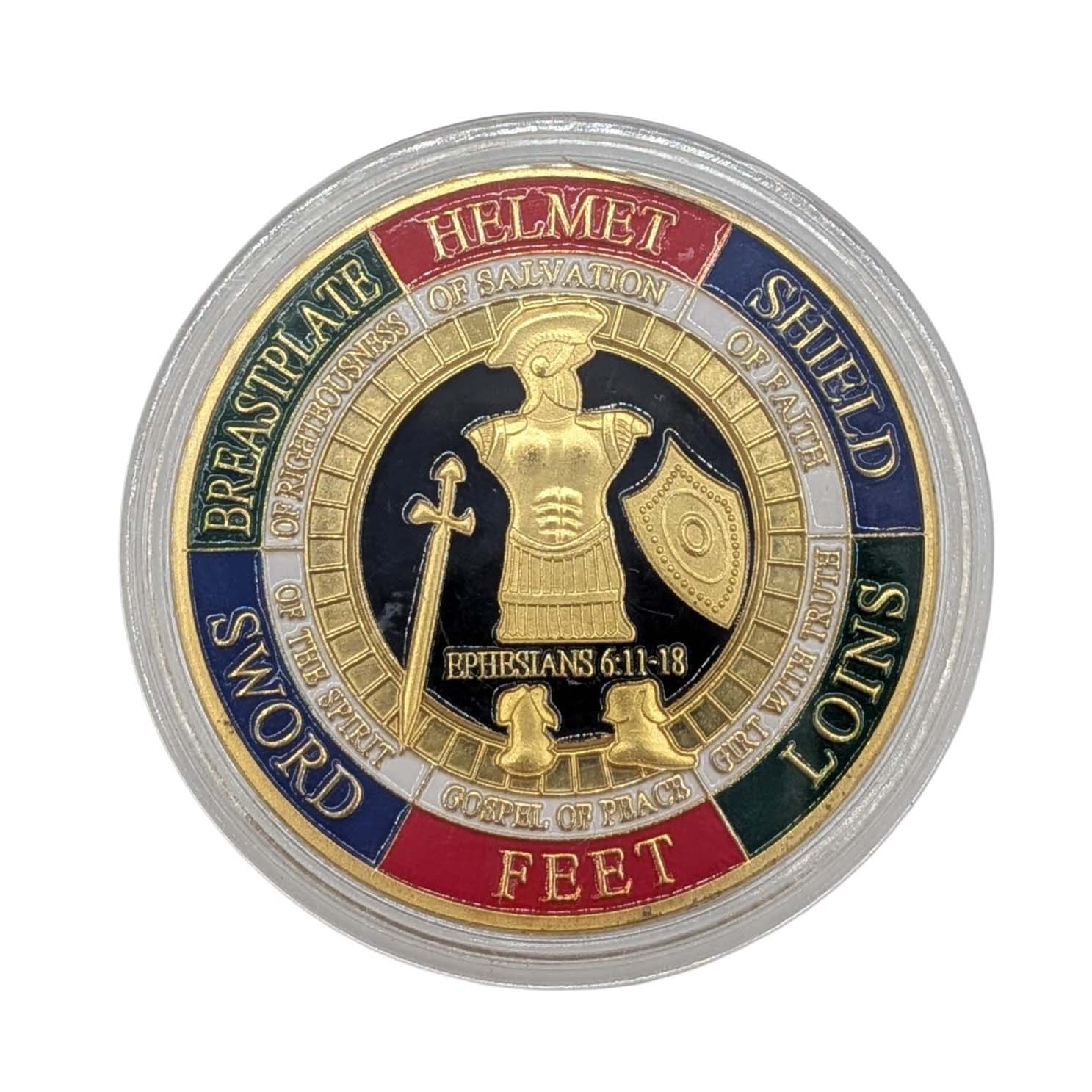 Symbol Arts Gold Plated Bronze Enamel Armor of God Challenge Coin