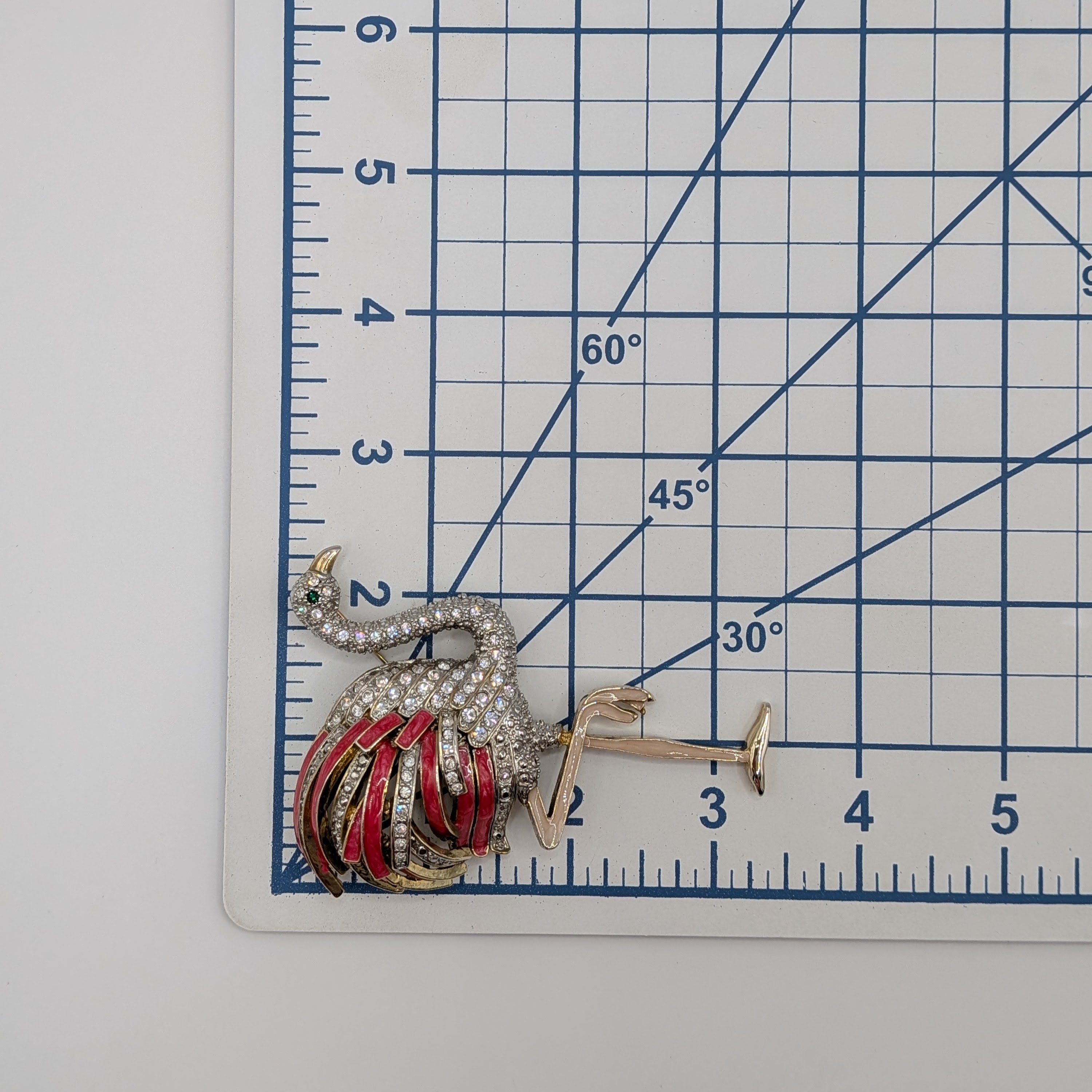 Gold Tone Rhinestone Enamel Flamingo Brooch