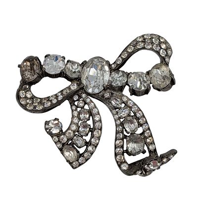 Eisenberg Silver Tone Rhinestone Bow Brooch. Eisenberg Silver Tone Metal, Rhinestone Bow Brooch. 