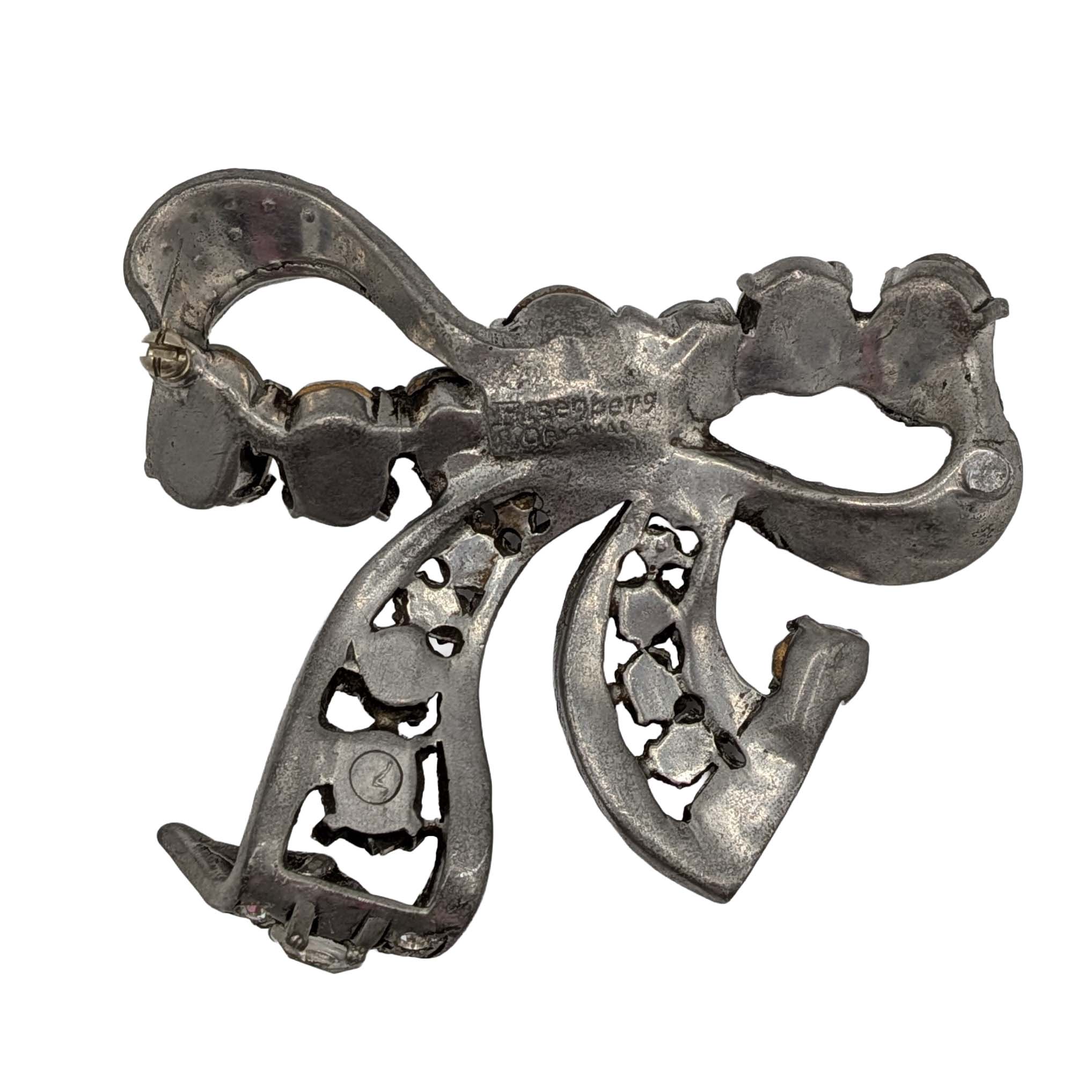 Eisenberg Silver Tone Rhinestone Bow Brooch