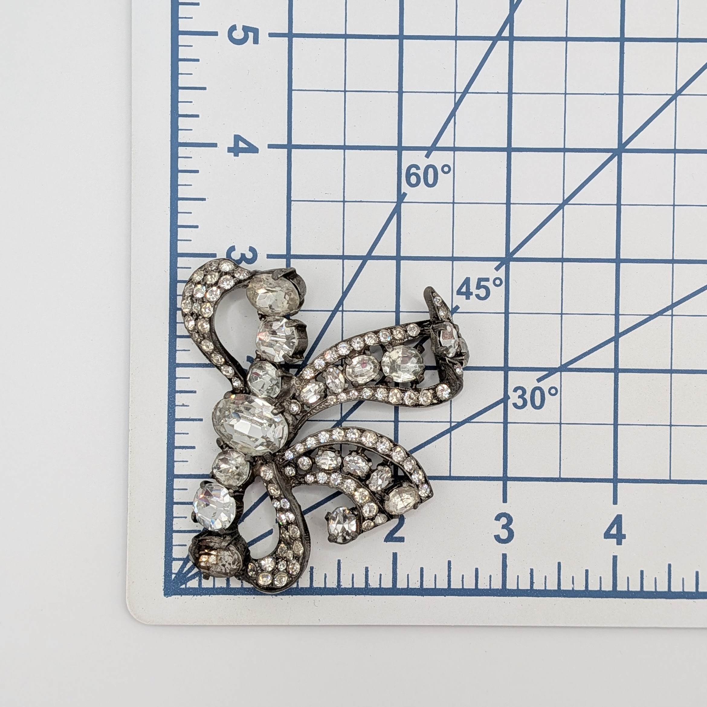 Eisenberg Silver Tone Rhinestone Bow Brooch