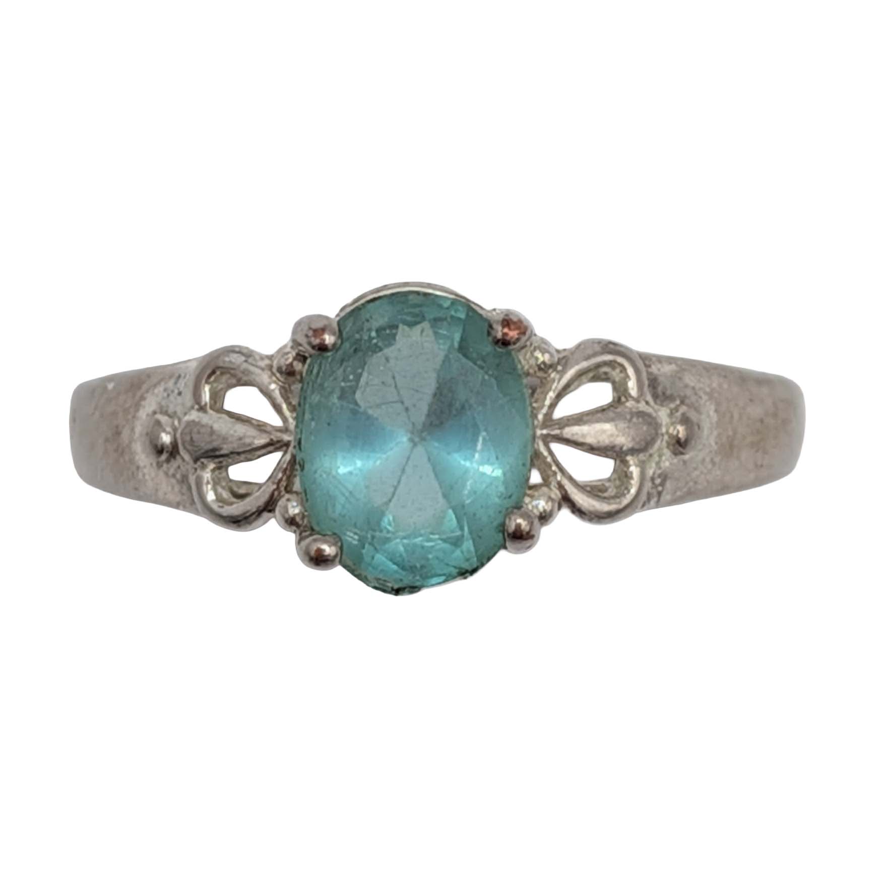 Signed Silver Plated Acrylic Rhinestone Solitaire Ring Size 7