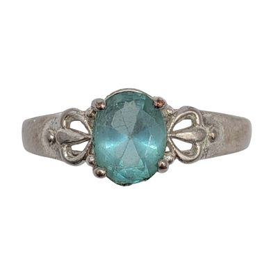 Signed Silver Plated Acrylic Rhinestone Solitaire Ring Size 7. Signed Silver Plated Base Metal 