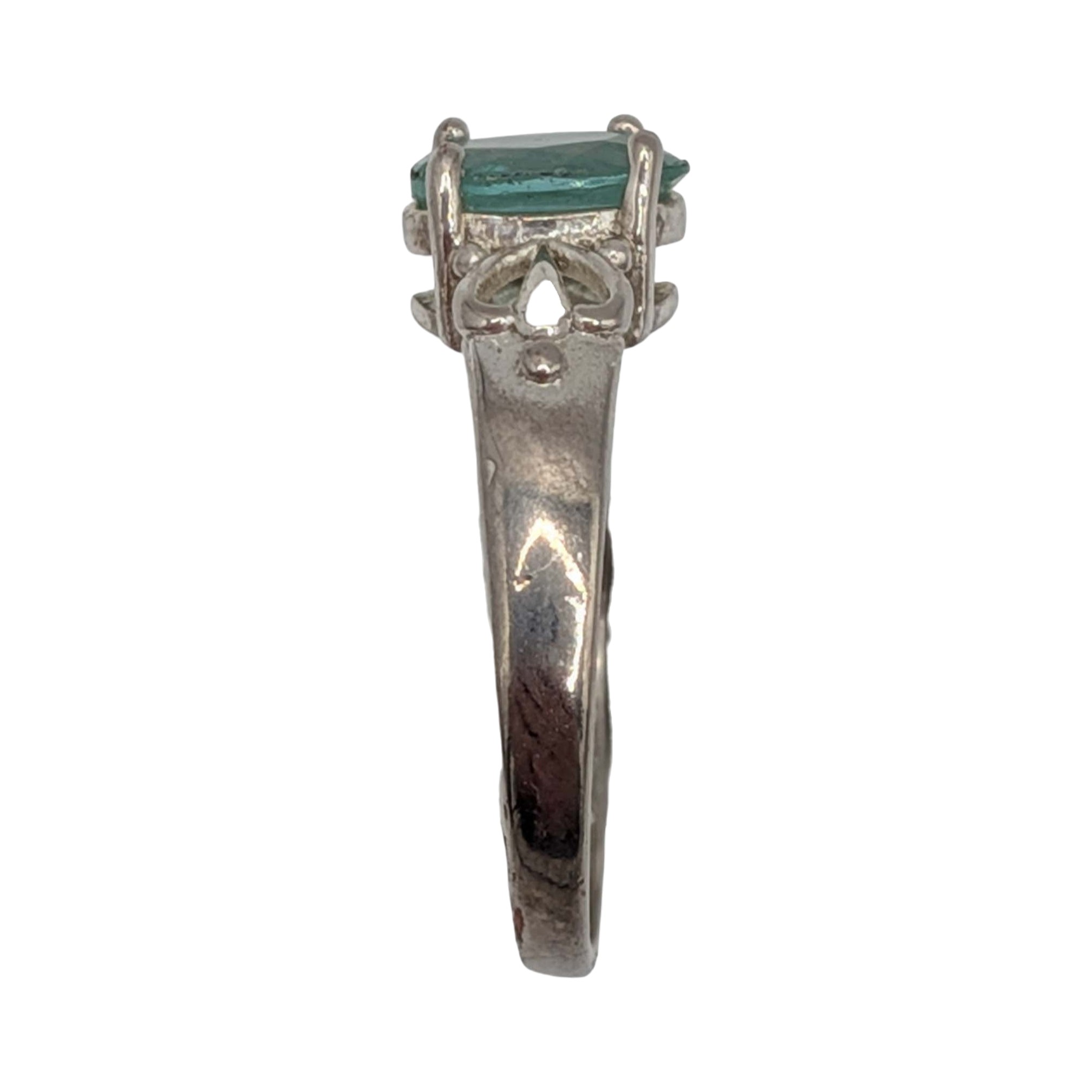 Signed Silver Plated Acrylic Rhinestone Solitaire Ring Size 7