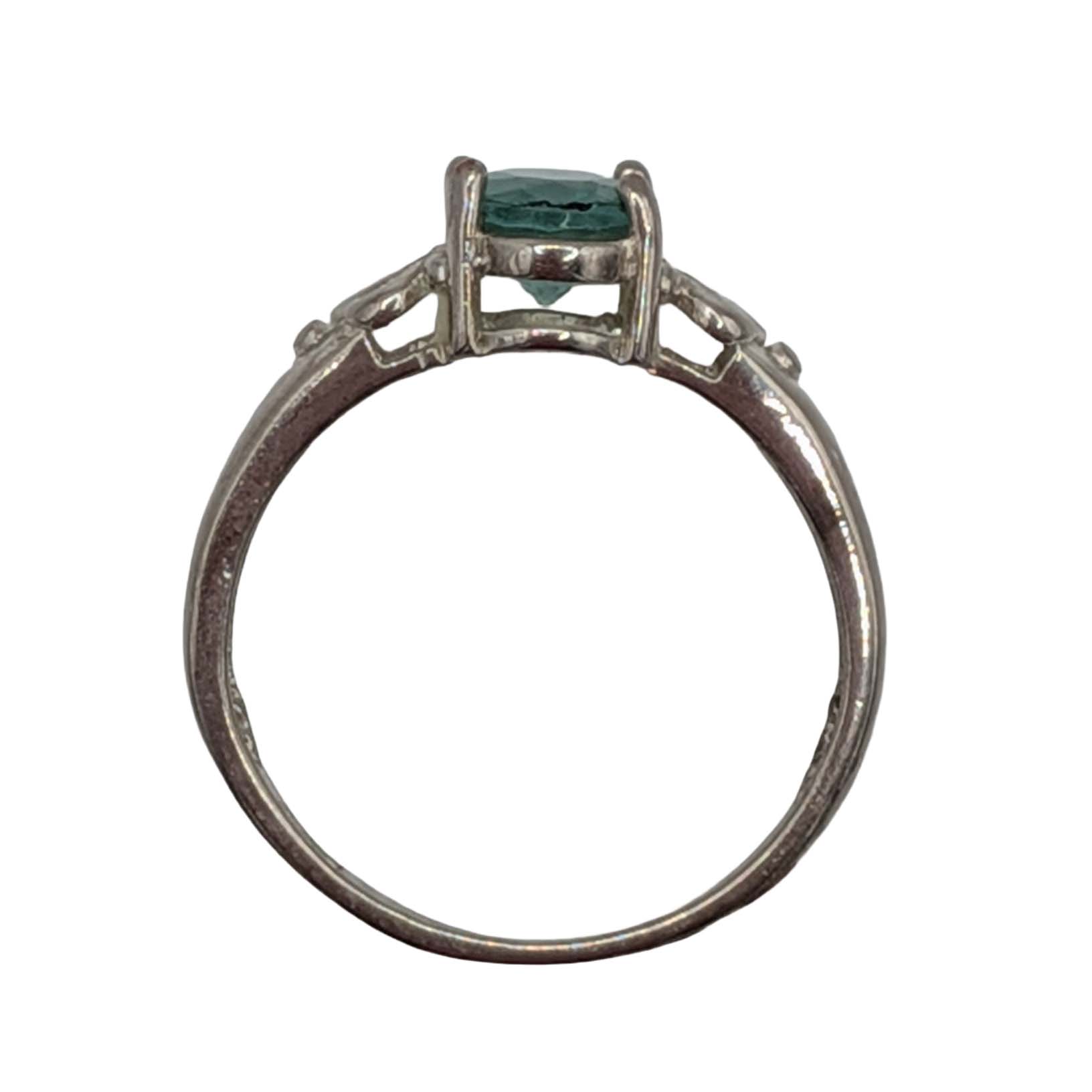 Signed Silver Plated Acrylic Rhinestone Solitaire Ring Size 7