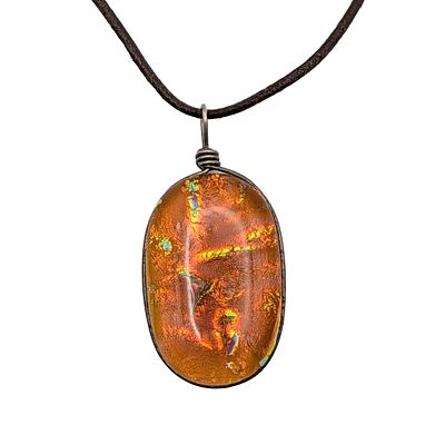 Handmade Sterling Silver Leather Dichroic Glass Necklace. Handmade Sterling Silver, Leather 
