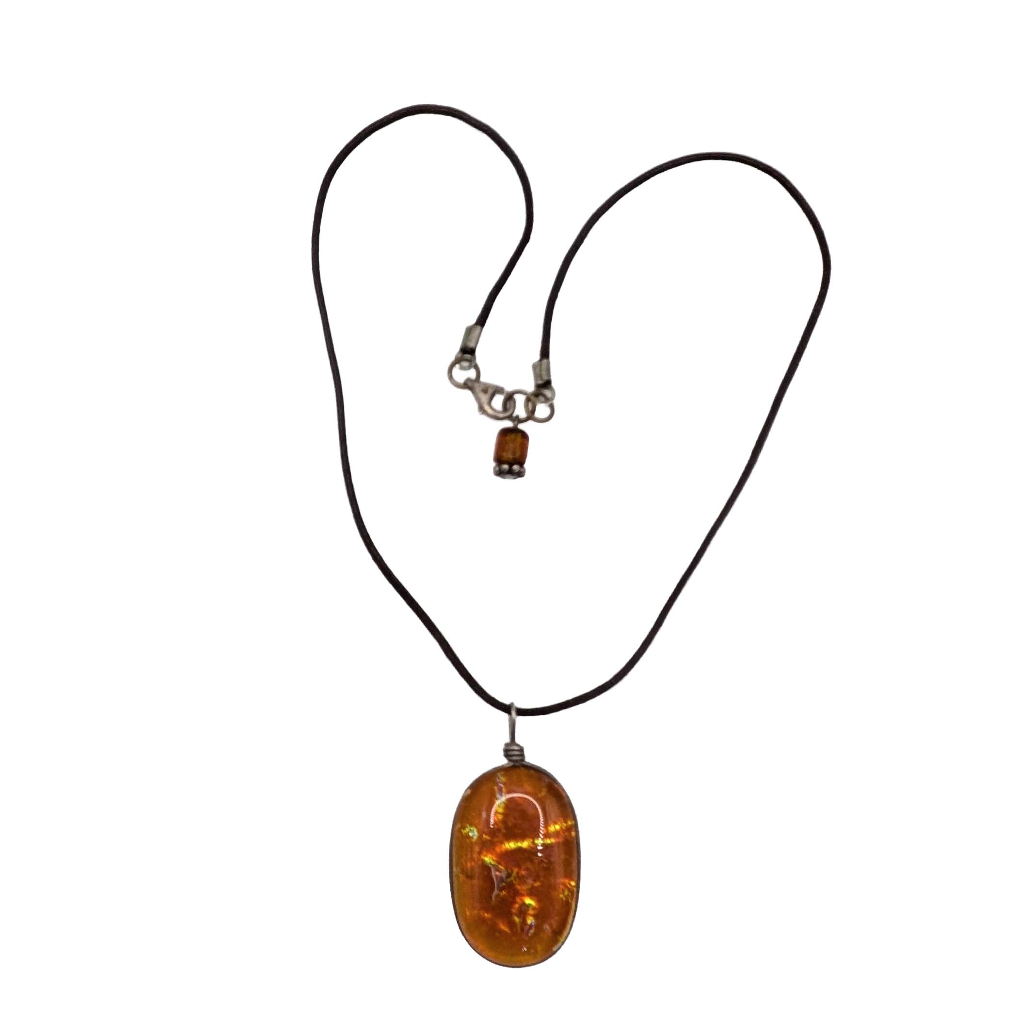 Handmade Sterling Silver Leather Dichroic Glass Necklace
