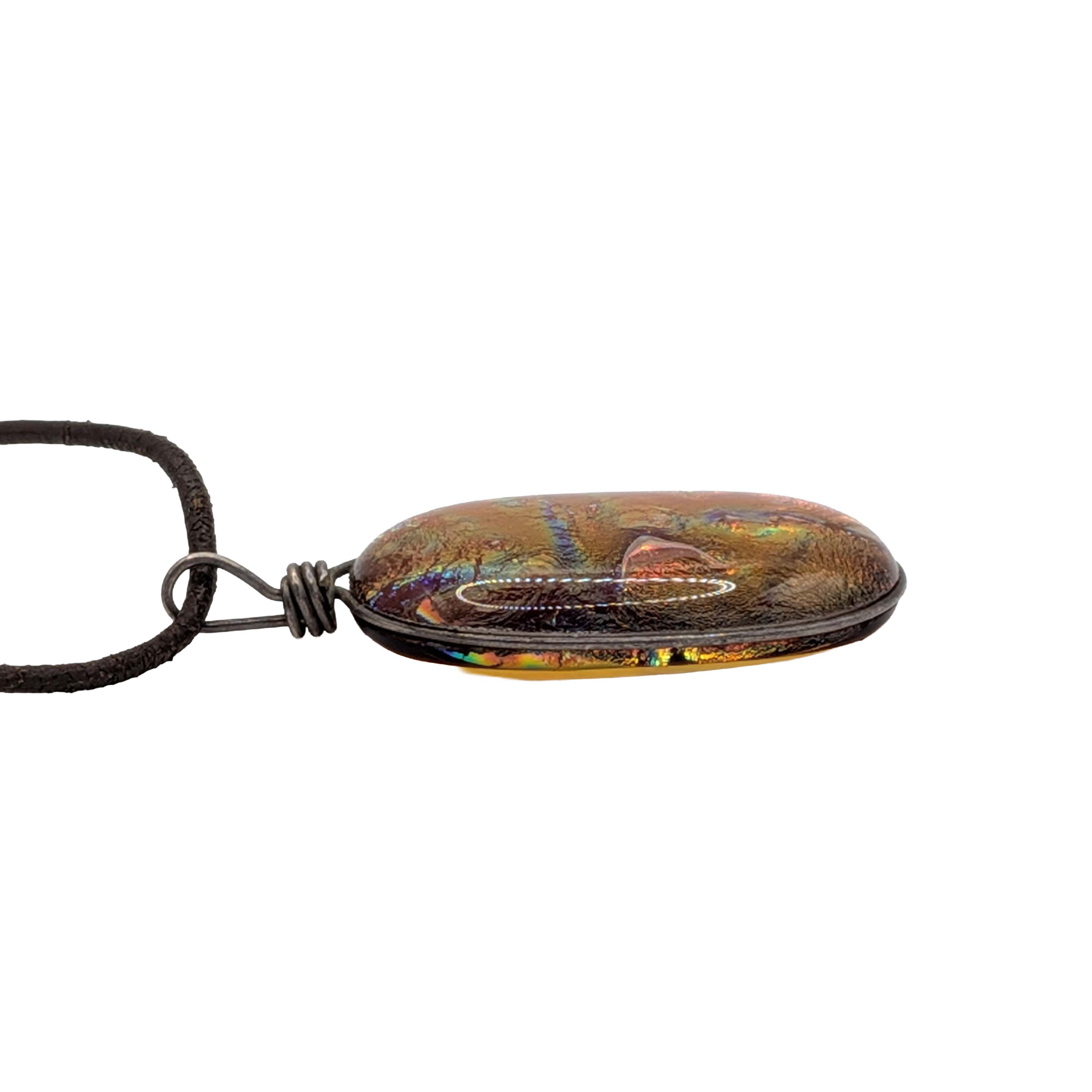 Handmade Sterling Silver Leather Dichroic Glass Necklace