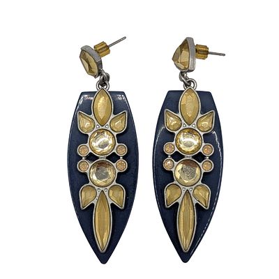 Lia Sophia Silver Tone Resin Rhinestone Dangle Earrings. Lia Sophia Silver Tone Metal, Blue 