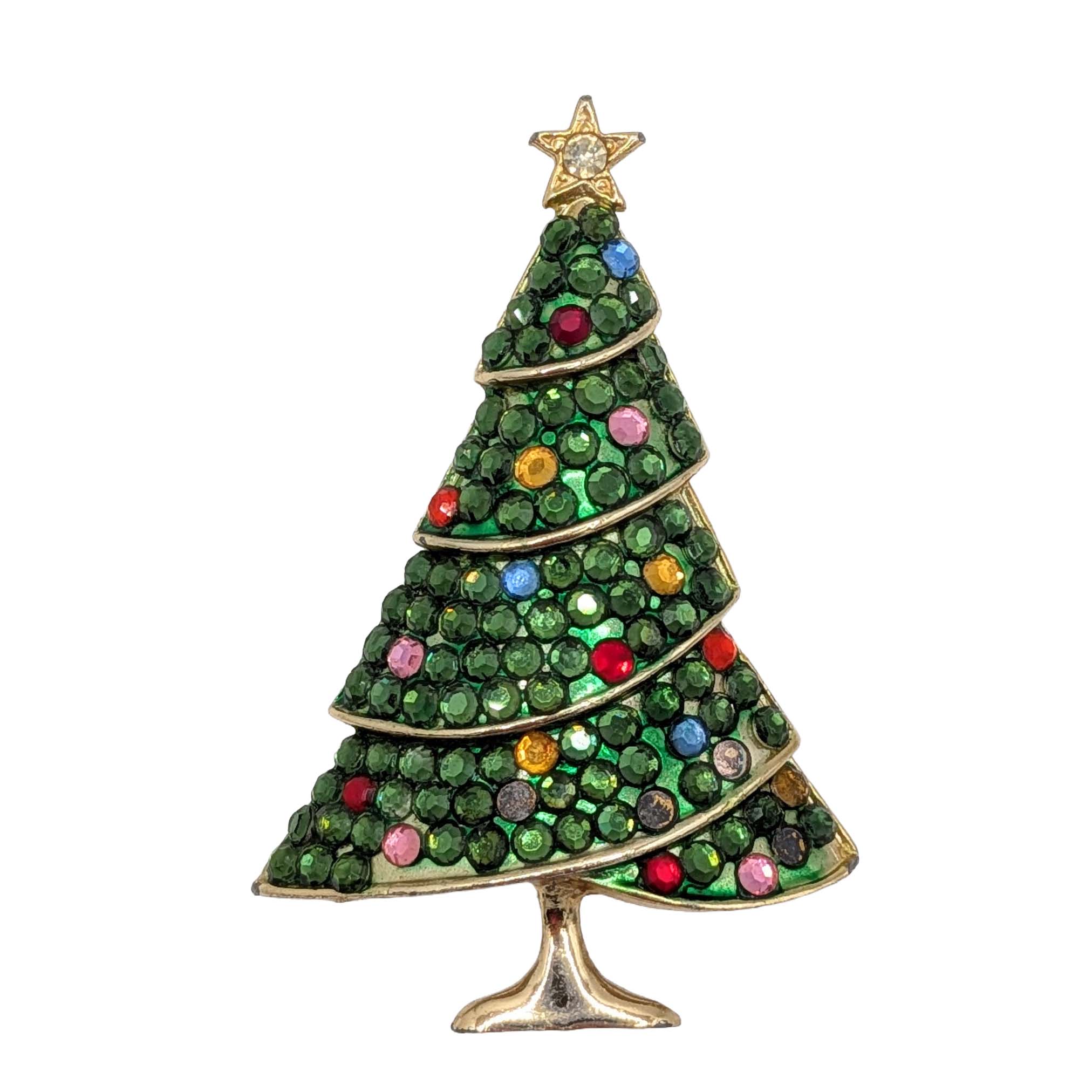 Weiss Vintage Gold Tone Rhinestone Christmas Tree Brooch