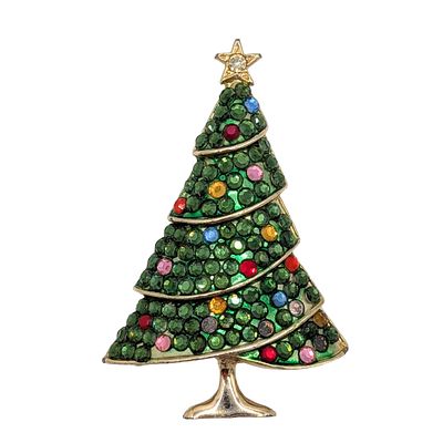 Weiss Vintage Gold Tone Rhinestone Christmas Tree Brooch. Weiss Gold Tone Metal, Rhinestone 