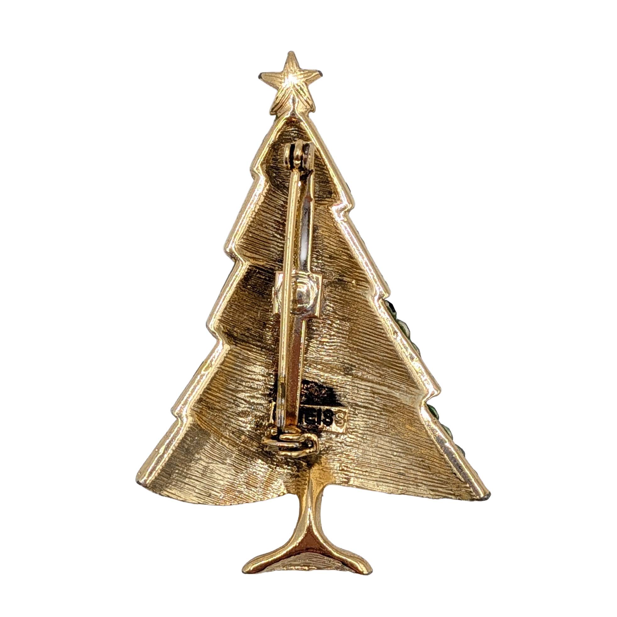 Weiss Vintage Gold Tone Rhinestone Christmas Tree Brooch