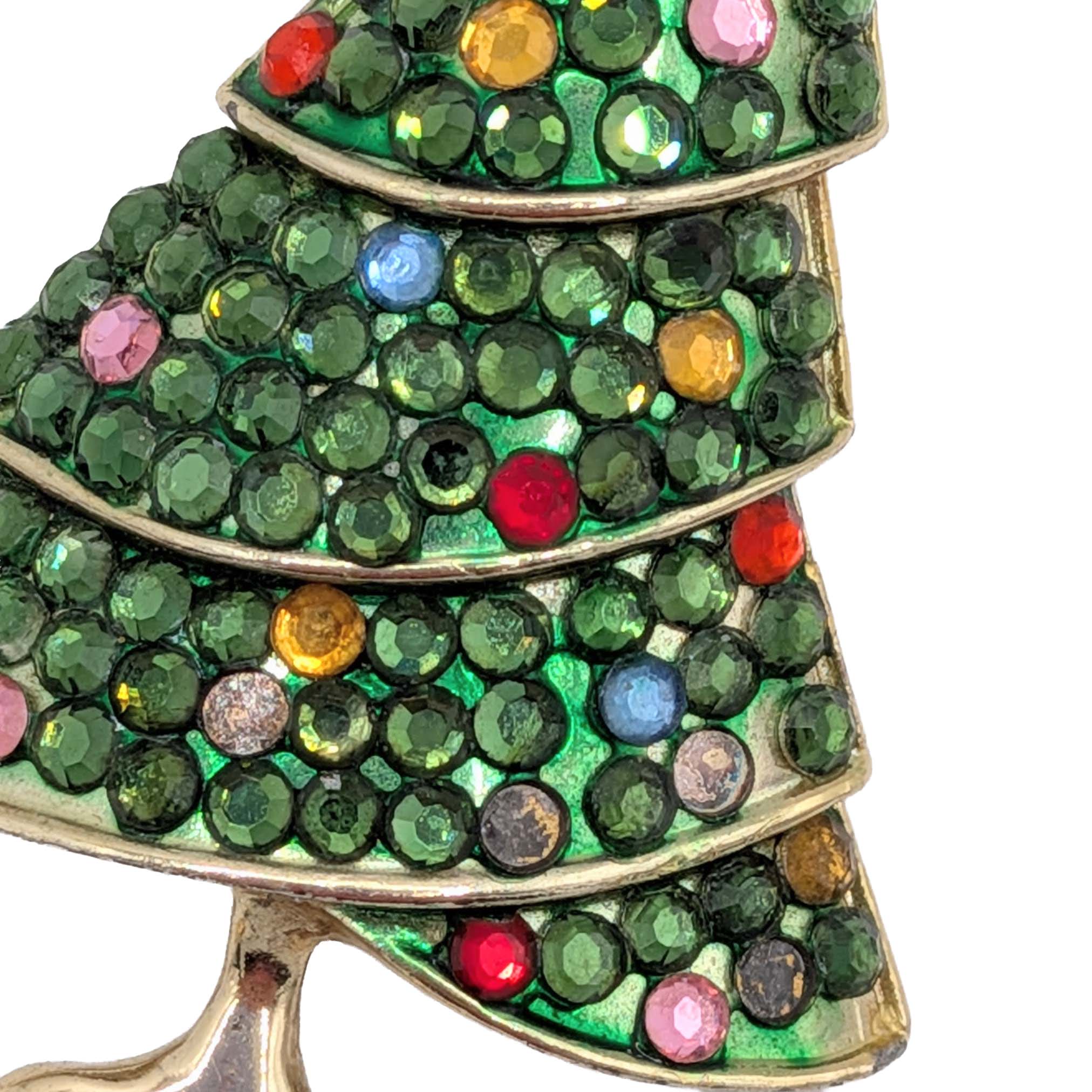 Weiss Vintage Gold Tone Rhinestone Christmas Tree Brooch