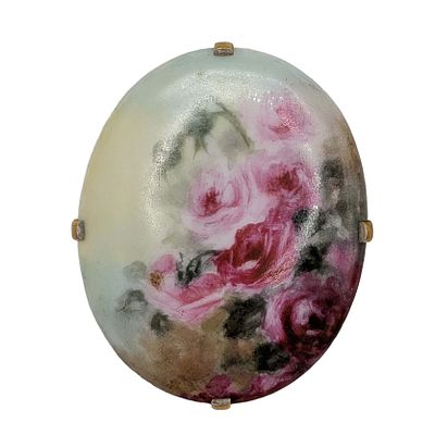 Signed Gold Tone Porcelain Hand Painted Rose Brooch. Signed Gold Tone Metal, Porcelain Hand 