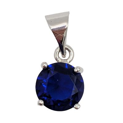 Silver Plated Blue Rhinestone Brilliant Cut Pendant. Silver Plated Metal, Blue Rhinestone 