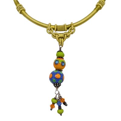 Sterling Silver Millefiori Glass Bead Dangle Necklace. Sterling Silver, Millefiori Glass Bead 