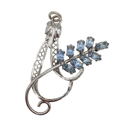 Sorrento Sterling Silver Blue Rhinestone Leaf Swirl Pendant. Sorrento Sterling Silver, Blue 