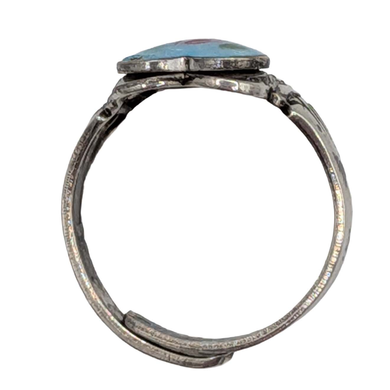 Sterling Silver Guilloche Enamel Rose Heart Adjustable Ring