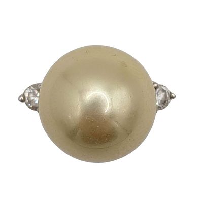 Avon Gold Over Sterling Silver Faux Pearl Rhinestone Ring Size 8. Avon Gold Over Sterling Silver 