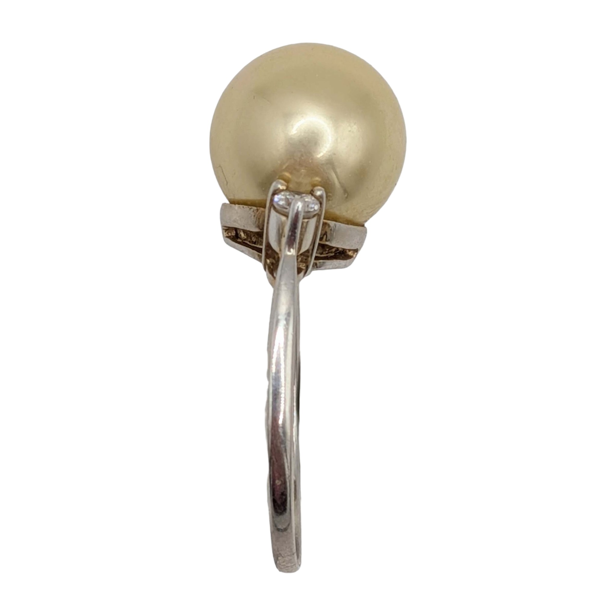 Avon Gold Over Sterling Silver Faux Pearl Rhinestone Ring Size 8