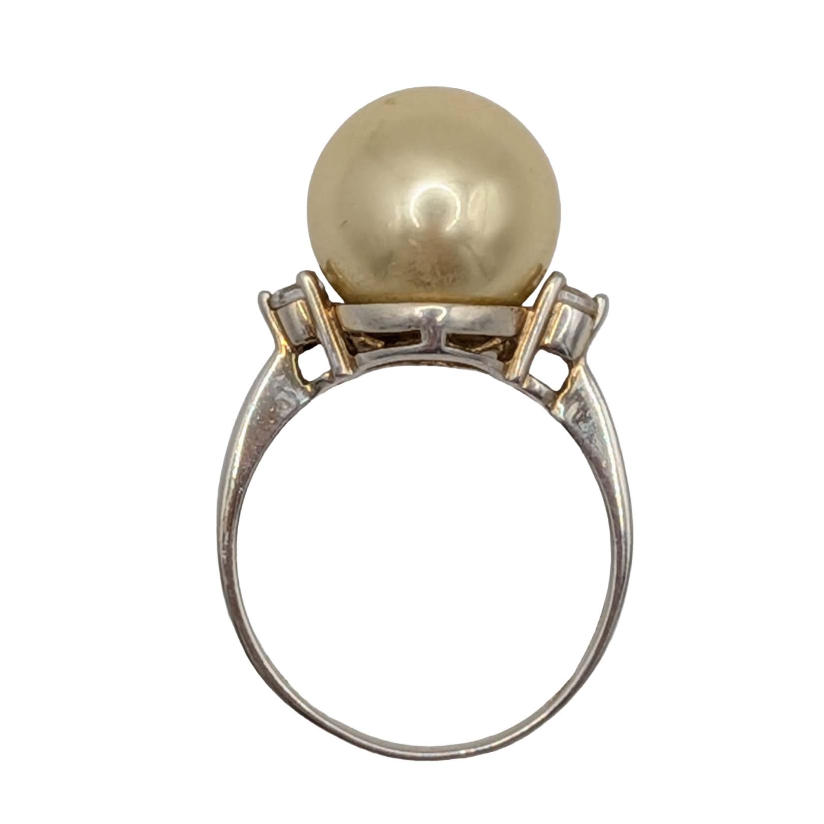 Avon Gold Over Sterling Silver Faux Pearl Rhinestone Ring Size 8