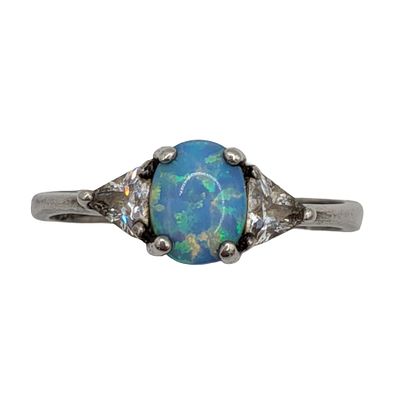 Avon Sterling Silver Faux Opal Rhinestone Three Stone Ring Size 10.25. Avon Sterling Silver 