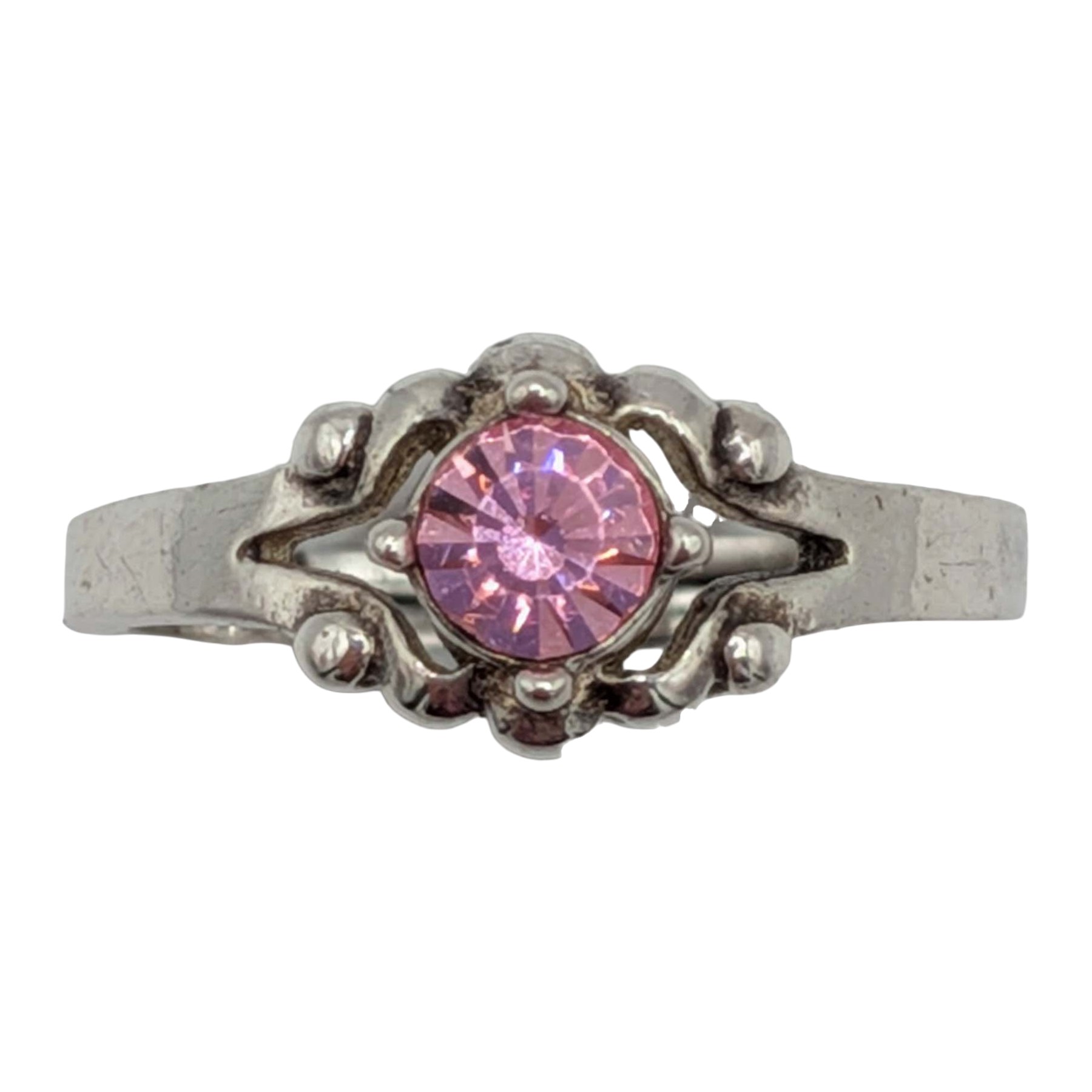Avon Sterling Silver Pink Rhinestone Four Point Adjustable Ring