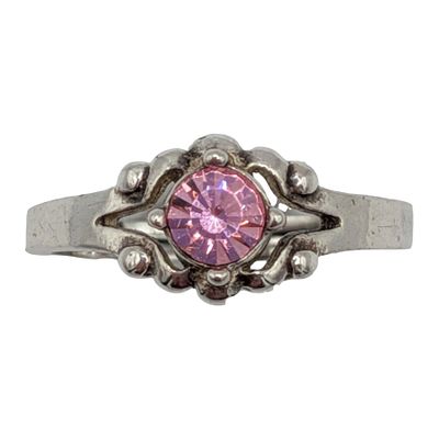 Avon Sterling Silver Pink Rhinestone Four Point Adjustable Ring. Avon Sterling Silver, Pink 