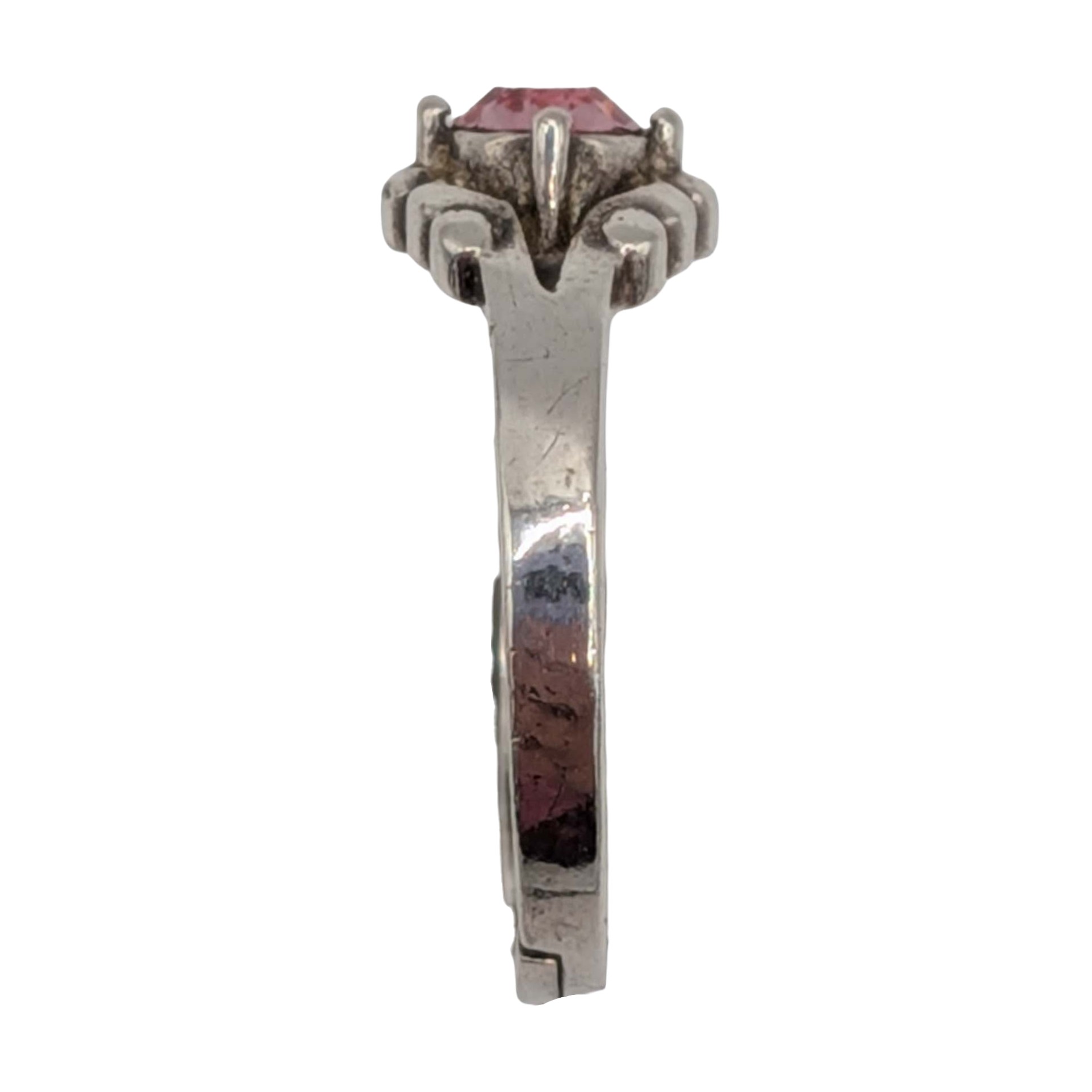 Avon Sterling Silver Pink Rhinestone Four Point Adjustable Ring