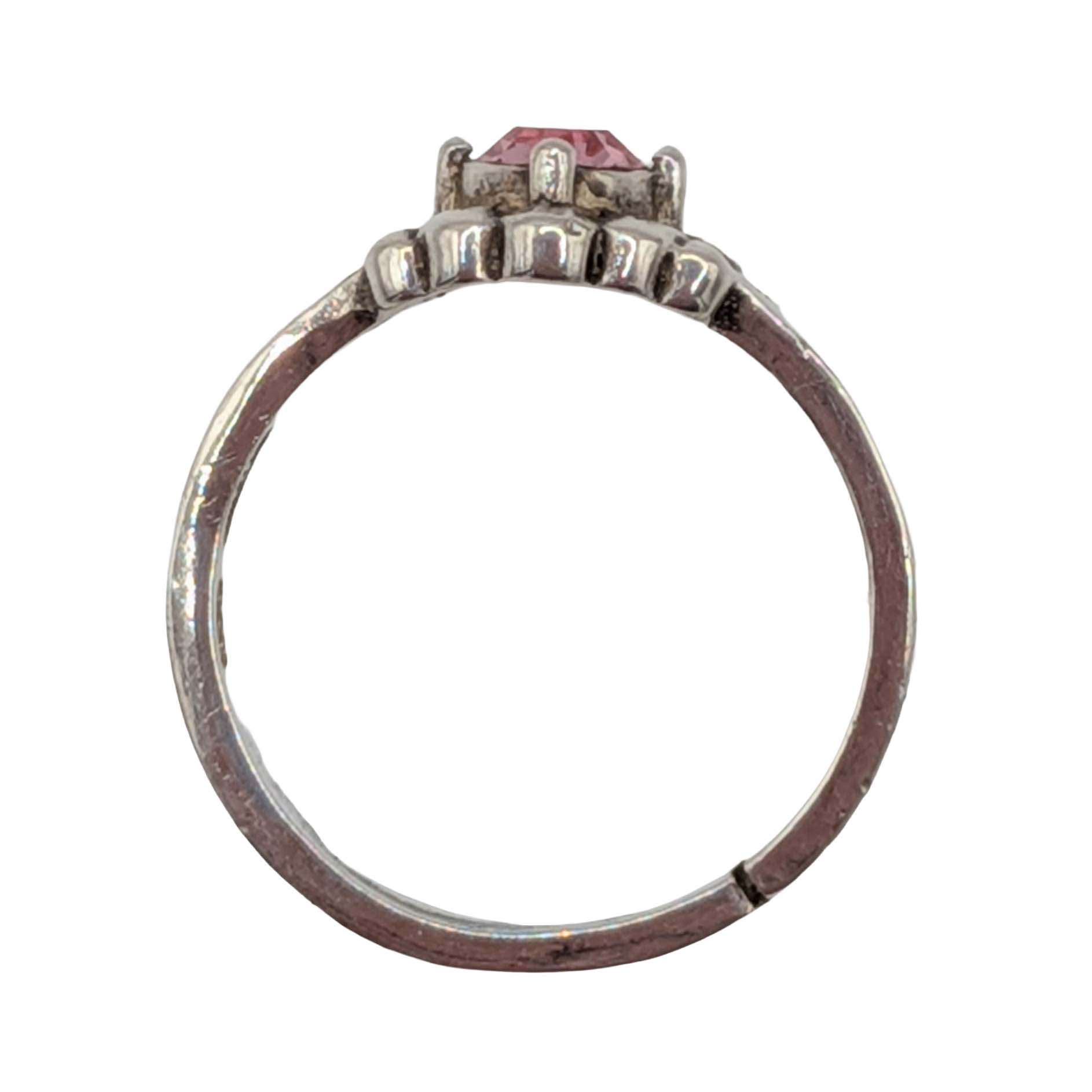 Avon Sterling Silver Pink Rhinestone Four Point Adjustable Ring